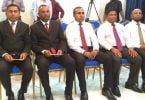 The now-suspended judge of the Criminal Court, Ahmed Rasheed (C).