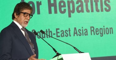 Indian Bollywood actor Amitabh Bachchan addresses an event in Mumbai on May 12, 2017, held to announce him as World Health Organization (WHO) goodwill ambassador for Hepatitis in South-East Asia. PHOTO/AFP