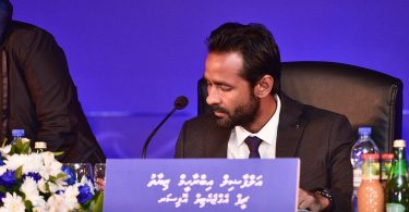 MTCC's CEO Ibrahim Ziyath speaks at the company's annual general meeting. PHOTO: HUSSAIN WAHEED/MIHAARU