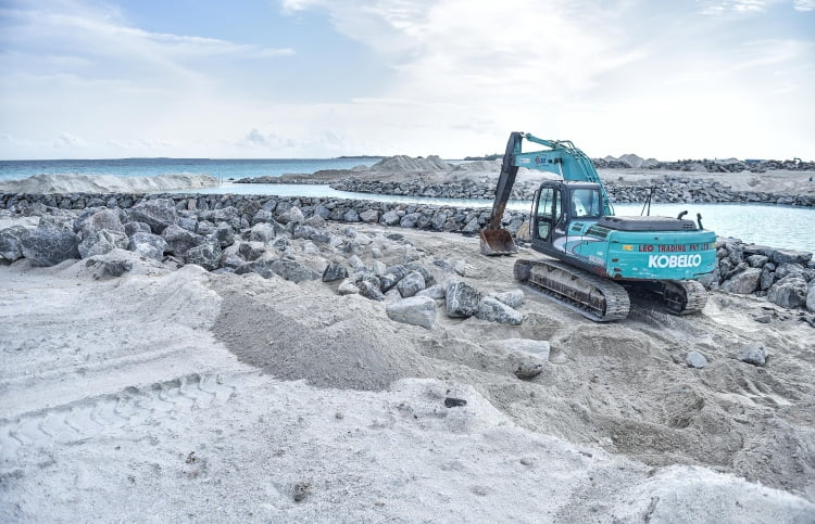 shore protection using boulders on reclaimed area