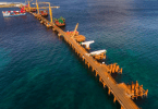Aerial shot of the China-Maldives Friendship Bridge being developed between Male and Hulhule. PHOTO/ HOUSING MINISTER TWITTER