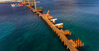 Aerial shot of the China-Maldives Friendship Bridge being developed between Male and Hulhule. PHOTO/ HOUSING MINISTER TWITTER