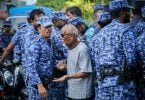 Police and protester