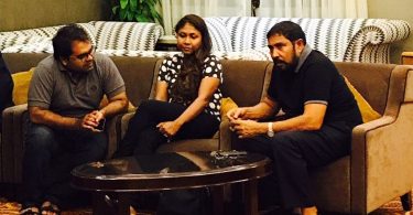 Qasim Ibrahim (R) with his lawyers at the VIP lounge in Velana International Airport (VIA) before departing to Singapore.