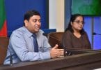 Minister of Fisheries Dr Mohamed Shainee (L) and President's Office Legal Affairs Minister Azima Shukoor (R) at a press conference held at the President's Office on September 12, 2017. MIHAARU PHOTO / HUSSAIN