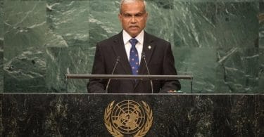 Foreign Minister Dr Mohamed Asim gives his address during a UN General Assembly.