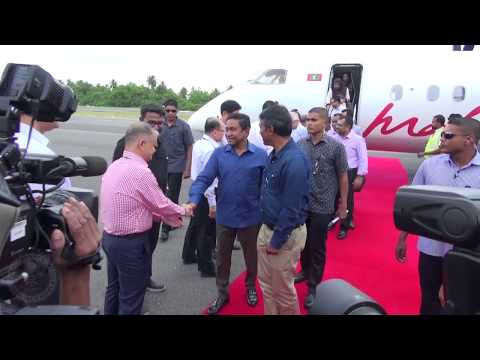 President arrives in Kooddoo Island, North Huvadhoo Atoll
