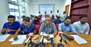 During the press conference held by lawyers who were suspended indefinitely over submitting a petition to the the Supreme Court raising concerns about the Maldivian judiciary. PHOTO: NISHAN ALI/MIHAARU