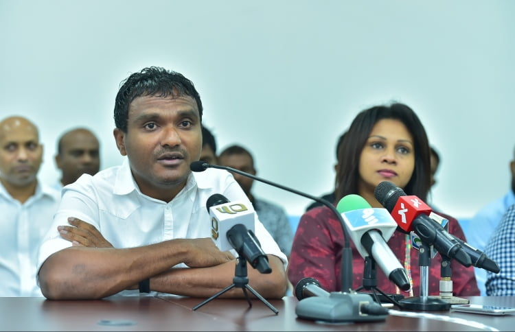 Thinadhoo South MP Abdulla Ahmed speaks at press conference. FILE PHOTO/MIHAARU