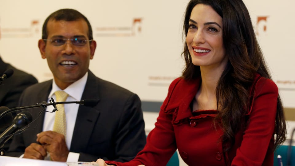 President Nasheed (|L) is the first democratically-elected leader of his country and a renowned champion for human rights and climate justice and has engaged Amal Clooney (R) to help with a 2018 presidential bid. January, 25, 2016