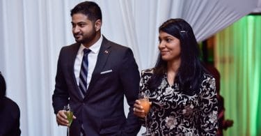 Amin Javed Faizal (L) with his wife, gender minister Zeneesha Zaki, pictured at the official Independence Day ceremony in July 2017. PHOTO: HUSSAIN WAHEED/MIHAARU
