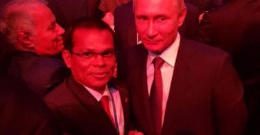 Parliament Speaker Abdulla Maseeh (L) pose for picture with Russian president Vladimir Putin after the 137th Inter-Parliamentary Union (IPU) Assembly in Russia.