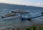 The Maldivian seaplane partly submerged in Hulhule lagoon after its crash landing. PHOTO/READER
