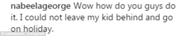 Critic: One fan promptly took to the comments section beneath Nadia's snap to express their opinion. 