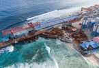 Aerial shot of the China-Maldives Friendship Bridge being developed between Male and Hulhule. PHOTO/ HOUSING MINISTER TWITTER