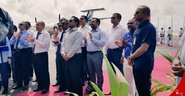 President Yameen, with government officials at the inauguration of the new domestic airport, 'Dhaalu Airport', in Kudahuvadhoo, Dhaalu atoll