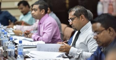 Lawmakers of ruling coalition at the parliamentary budget review committee meeting. PHOTO: NISHAN ALI/MIHAARU