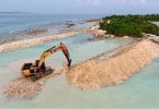 Developing the bund wall around the area to be reclaimed in HDh. Kulhudhuffushi's mangrove swamp. PHOTO/SOCIAL MEDIA