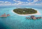 Aerial view of Anantara Kihavah Maldives in Baa atoll.