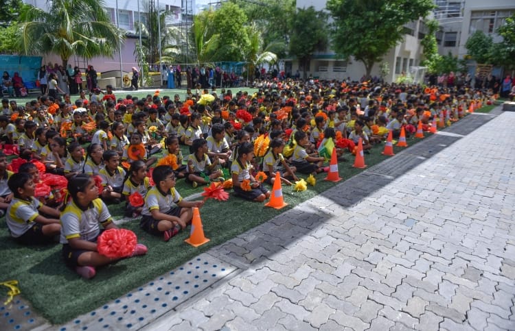 Students of Thaajuddin School at an assembly. PHOTO: HUSSAIN WAHEED/MIHAARU