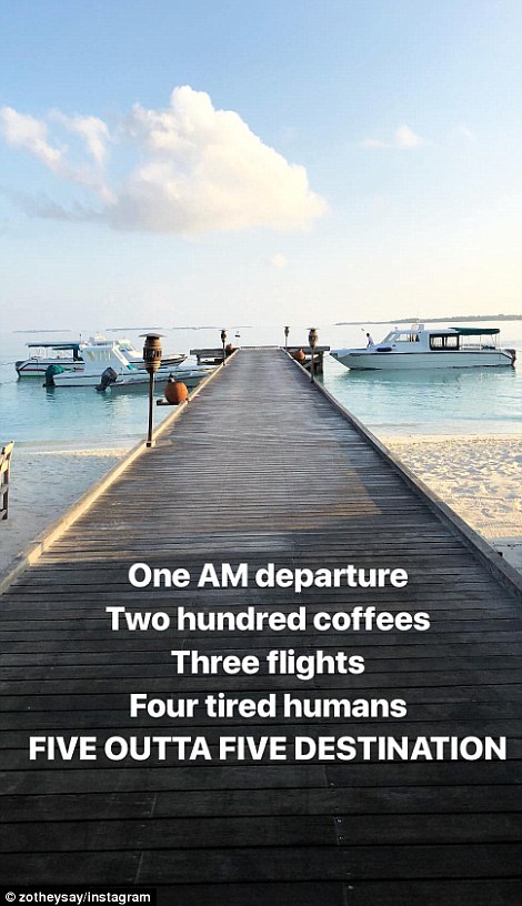 Picturesque: Zoe couldn't get enough of the vistas, sharing another photo that flaunted a picture-perfect beach scene with the sentiment: 'Life's pretty cushy when you get to Soneva Fushi'