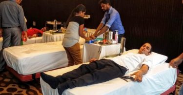A donor at a blood donation drive