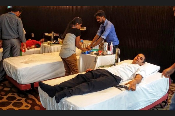 A donor at a blood donation drive