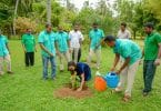 Aaital Khosla (C), Miss Earth India 2015, pictured at the tree planting programme at Sun Island Resort and Spa. PHOTO/SUN ISLAND