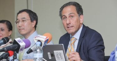 IMF’s Deputy Division Chief Philippe Karam speaks at press conference at the end of IMF's annual visit to Maldives. PHOTO: HUSSAIN WAHEED/MIHAARU
