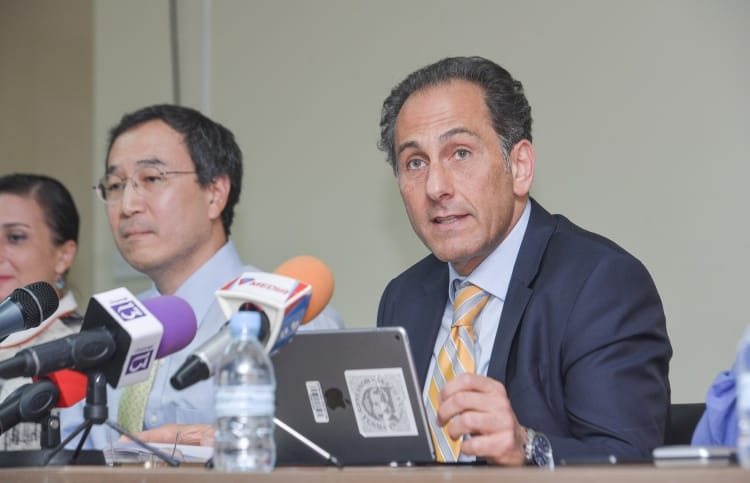 IMF’s Deputy Division Chief Philippe Karam speaks at press conference at the end of IMF's annual visit to Maldives. PHOTO: HUSSAIN WAHEED/MIHAARU