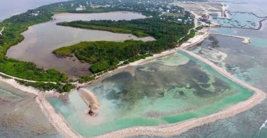 Aerial view of HDh Kulhudhuffushi shows ongoing land reclamation.