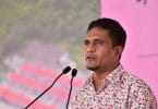 PPM's PG leader Ahmed Nihan speaks at the ceremony in which CMEC handed over 1,500 flats to the Maldivian government. PHOTO: HUSSAIN WAHEED/MIHAARU