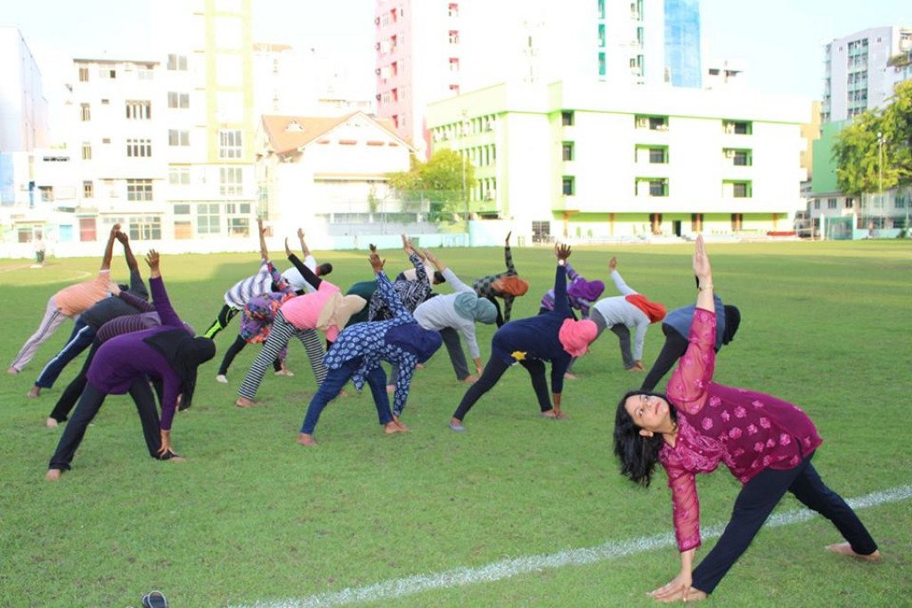 A yoga class conducted by the Indian Cultural Centre in Maldives