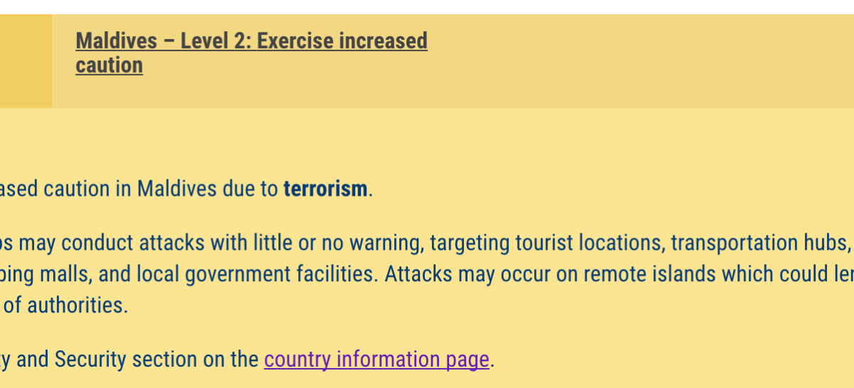 US issues Maldives travel advisory over terrorism