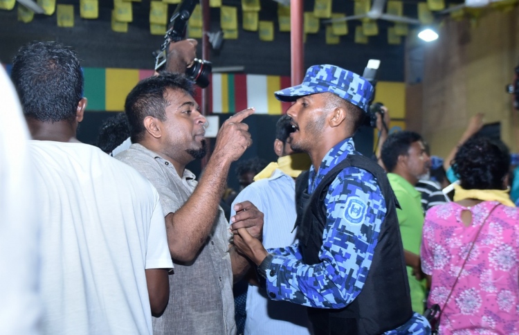 police coming into MDP rally hq while members celebrating supreme court order