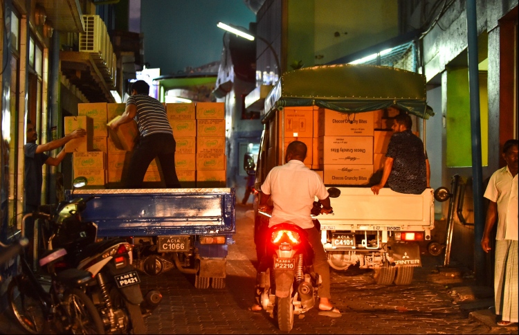 Cargo being handled at night
