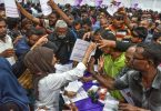 crowds gathered to get forms