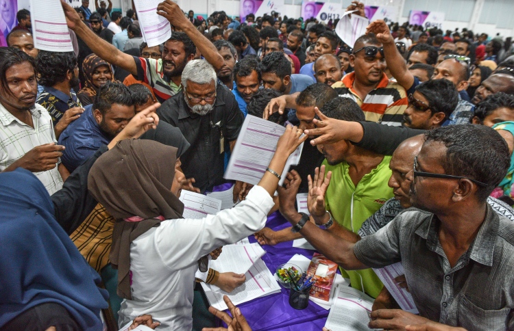 crowds gathered to get forms